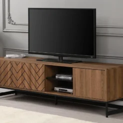 Meuble TV Avec 3 Portes Et 2 Niches - MDF - Naturel Et Noir - CARATANA -Pas Cher Mobiliora Magasin meuble tv 2875293