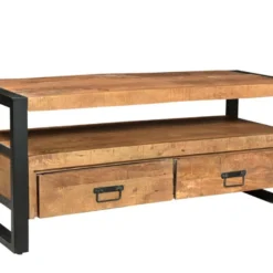 Meuble TV HARLEM - 2 Tiroirs & 1 Niche - Bois De Manguier & Métal