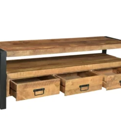 Meuble TV Avec 3 Tiroirs Et 1 Niche En Bois De Manguier Et Métal Noir - Naturel Clair - HARLEM 8 Meuble TV Avec 3 Tiroirs Et 1 Niche En Bois De Manguier Et Métal Noir - Naturel Clair - HARLEM -Pas Cher Mobiliora Magasin meuble tv 295911