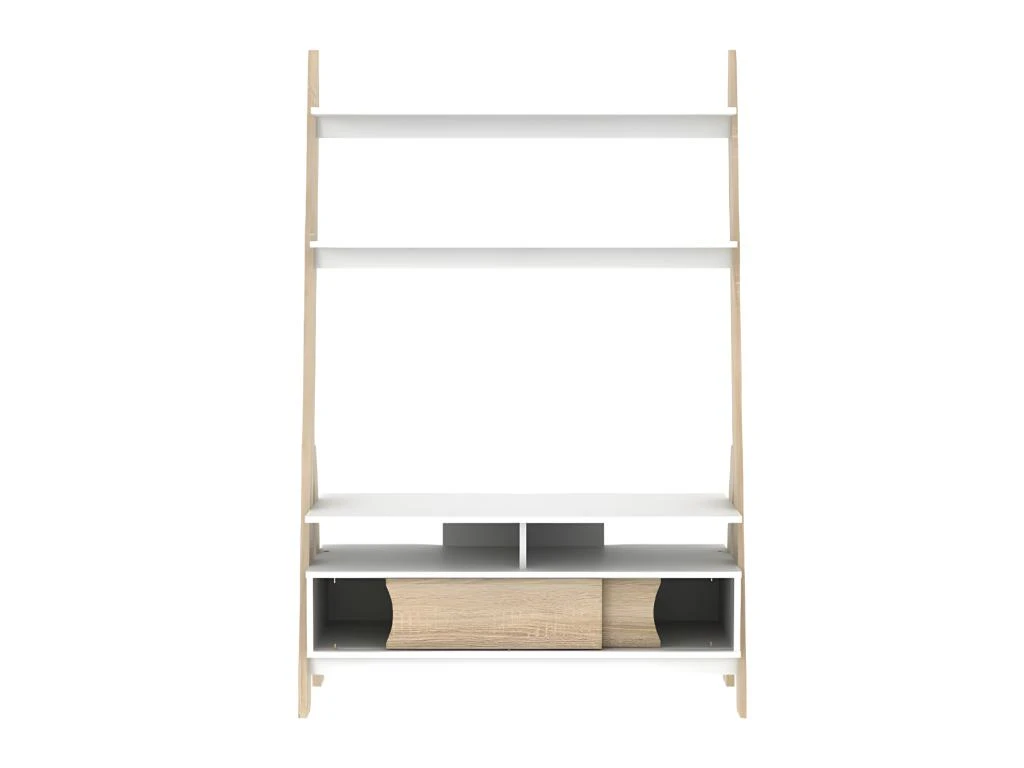 Meuble TV à étagères ESKALI - 2 Portes - Blanc & Chêne 6 Meuble TV à étagères ESKALI - 2 Portes - Blanc & Chêne – Image 4