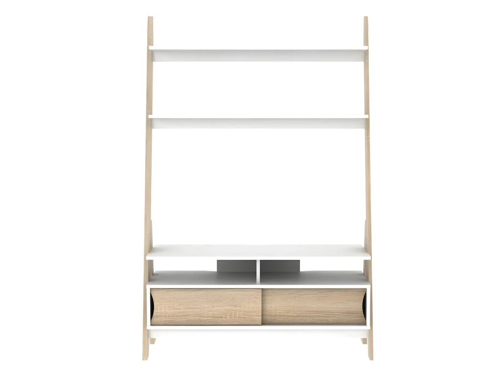 Meuble TV à étagères ESKALI - 2 Portes - Blanc & Chêne 5 Meuble TV à étagères ESKALI - 2 Portes - Blanc & Chêne – Image 3