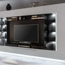 Mur TV BLAKE Avec Rangements - LEDs - MDF - Blanc