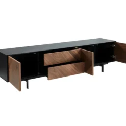 Meuble TV ISMAEL - 3 Portes & 2 Tiroirs - MDF Placage Noyer Et Métal Noir -Pas Cher Mobiliora Magasin meuble tv 315151
