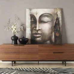 Meuble TV TAYRON 200cm - 2 Portes & 2 Tiroirs - MDF & Pieds Métal - Coloris Noyer -Pas Cher Mobiliora Magasin meuble tv 329489