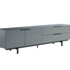 Meuble TV TAYRON 200cm - 2 Portes & 2 Tiroirs - MDF & Pieds Métal - Coloris Noyer -Pas Cher Mobiliora Magasin meuble tv 329493