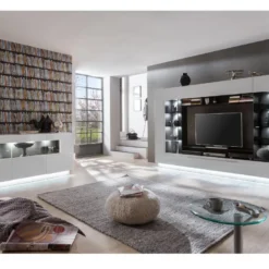 Mur TV BLAKE Avec Rangements - LEDs - MDF - Blanc -Pas Cher Mobiliora Magasin meuble tv 333049