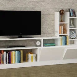 Mur TV Avec Rangements - Coloris : Blanc - FIDANA -Pas Cher Mobiliora Magasin meuble tv 3350527