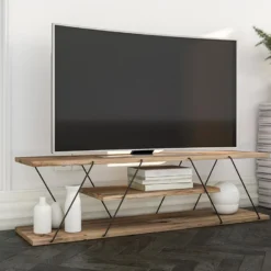 Meuble TV Avec 2 étagères - Naturel Et Noir - DELORY -Pas Cher Mobiliora Magasin meuble tv 3571733