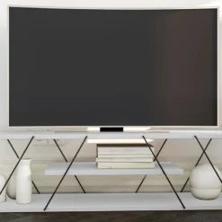 Meuble TV Avec 2 étagères - Blanc Et Noir - DELORY -Pas Cher Mobiliora Magasin meuble tv 3571935