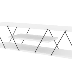 Meuble TV Avec 2 étagères - Blanc Et Noir - DELORY -Pas Cher Mobiliora Magasin meuble tv 3571937