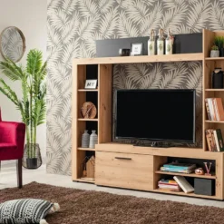 Mur TV BALTIMORE - Avec Rangements - Coloris : Chêne & Anthracite -Pas Cher Mobiliora Magasin meuble tv 381165