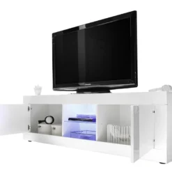 Meuble TV COMETE - LEDs - 2 Portes - Blanc Laqué -Pas Cher Mobiliora Magasin meuble tv 381493