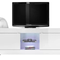 Meuble TV COMETE - LEDs - 2 Portes - Blanc Laqué -Pas Cher Mobiliora Magasin meuble tv 381495
