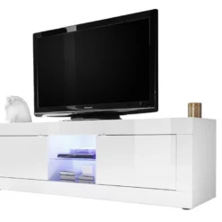 Meuble TV COMETE - LEDs - 2 Portes - Blanc Laqué -Pas Cher Mobiliora Magasin meuble tv 381497