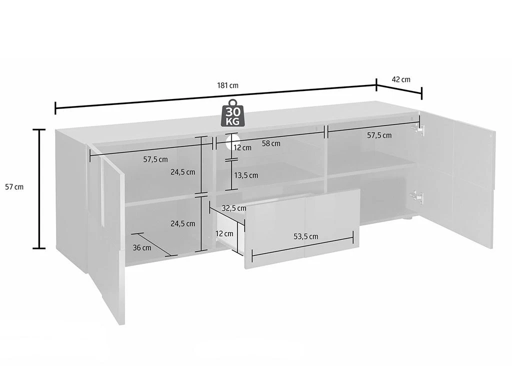 Meuble TV CALISTO - LEDs - 2 Portes & 1 Tiroir - Blanc Laqué 7 Meuble TV CALISTO - LEDs - 2 Portes & 1 Tiroir - Blanc Laqué – Image 5