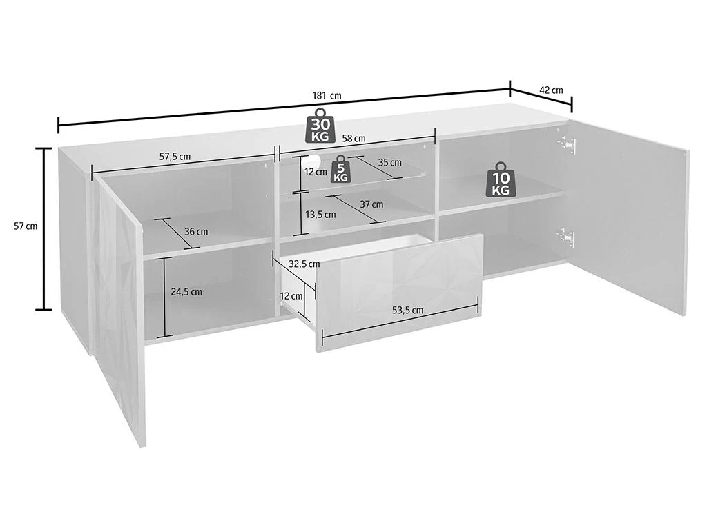 Meuble TV ERIS - LEDs - 2 Portes & 1 Tiroir - Blanc Laqué 7 Meuble TV ERIS - LEDs - 2 Portes & 1 Tiroir - Blanc Laqué – Image 5