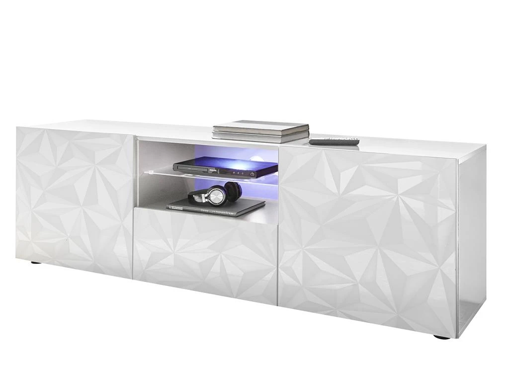 Meuble TV ERIS - LEDs - 2 Portes & 1 Tiroir - Blanc Laqué 6 Meuble TV ERIS - LEDs - 2 Portes & 1 Tiroir - Blanc Laqué – Image 4