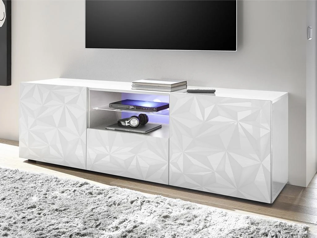 Meuble TV ERIS - LEDs - 2 Portes & 1 Tiroir - Blanc Laqué 5 Meuble TV ERIS - LEDs - 2 Portes & 1 Tiroir - Blanc Laqué – Image 3
