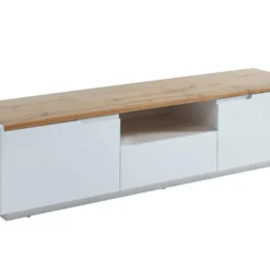 Meuble TV AMANI - 2 Portes & 1 Tiroir - MDF - Coloris: Blanc Laqué Et Chêne -Pas Cher Mobiliora Magasin meuble tv 385163