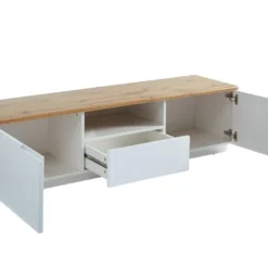 Meuble TV AMANI - 2 Portes & 1 Tiroir - MDF - Coloris: Blanc Laqué Et Chêne -Pas Cher Mobiliora Magasin meuble tv 385165