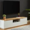 Meuble TV AMANI - 2 Portes & 1 Tiroir - MDF - Coloris: Blanc Laqué Et Chêne -Pas Cher Mobiliora Magasin meuble tv 385173