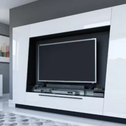 Mur TV CHACE Avec Rangements - LEDs - MDF Laqué Blanc