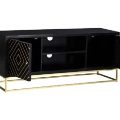 Meuble TV PRISMIN - 2 Portes Et 2 Niches - Manguier Et Métal - Noir 16 Meuble TV PRISMIN - 2 Portes Et 2 Niches - Manguier Et Métal - Noir -Pas Cher Mobiliora Magasin meuble tv 387463