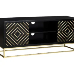 Meuble TV PRISMIN - 2 Portes Et 2 Niches - Manguier Et Métal - Noir 14 Meuble TV PRISMIN - 2 Portes Et 2 Niches - Manguier Et Métal - Noir -Pas Cher Mobiliora Magasin meuble tv 387465