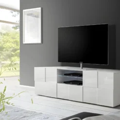 Meuble TV CALISTO - LEDs - 2 Portes & 1 Tiroir - Blanc Laqué 14 Meuble TV CALISTO - LEDs - 2 Portes & 1 Tiroir - Blanc Laqué -Pas Cher Mobiliora Magasin meuble tv 418267