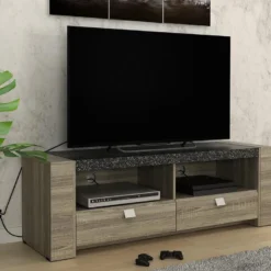 Meuble TV METEORITE - 2 Niches & 2 Tiroirs - MDF Plateau Effet Granite 16 Meuble TV METEORITE - 2 Niches & 2 Tiroirs - MDF Plateau Effet Granite -Pas Cher Mobiliora Magasin meuble tv 421405