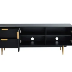 Meuble TV - 2 Portes Et 2 Tiroirs - MDF Et Métal - Noir Et Doré - LIKANA 20 Meuble TV - 2 Portes Et 2 Tiroirs - MDF Et Métal - Noir Et Doré - LIKANA -Pas Cher Mobiliora Magasin meuble tv 4296805