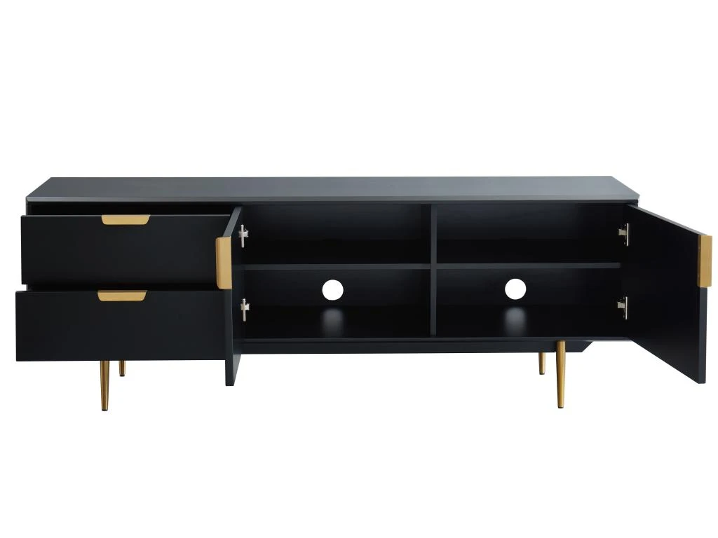 Meuble TV - 2 Portes Et 2 Tiroirs - MDF Et Métal - Noir Et Doré - LIKANA 10 Meuble TV - 2 Portes Et 2 Tiroirs - MDF Et Métal - Noir Et Doré - LIKANA – Image 8