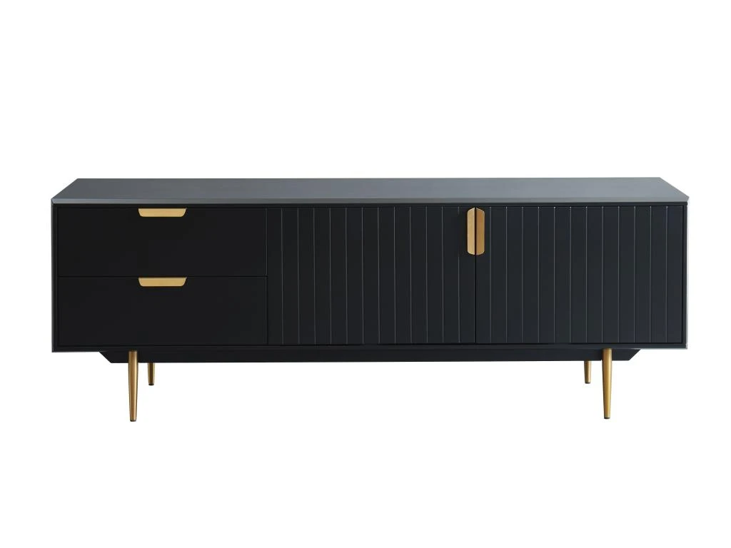 Meuble TV - 2 Portes Et 2 Tiroirs - MDF Et Métal - Noir Et Doré - LIKANA 6 Meuble TV - 2 Portes Et 2 Tiroirs - MDF Et Métal - Noir Et Doré - LIKANA – Image 4