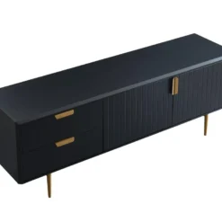 Meuble TV - 2 Portes Et 2 Tiroirs - MDF Et Métal - Noir Et Doré - LIKANA 17 Meuble TV - 2 Portes Et 2 Tiroirs - MDF Et Métal - Noir Et Doré - LIKANA -Pas Cher Mobiliora Magasin meuble tv 4296823