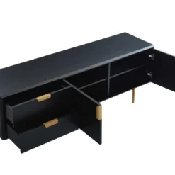 Meuble TV - 2 Portes Et 2 Tiroirs - MDF Et Métal - Noir Et Doré - LIKANA 19 Meuble TV - 2 Portes Et 2 Tiroirs - MDF Et Métal - Noir Et Doré - LIKANA -Pas Cher Mobiliora Magasin meuble tv 4296825