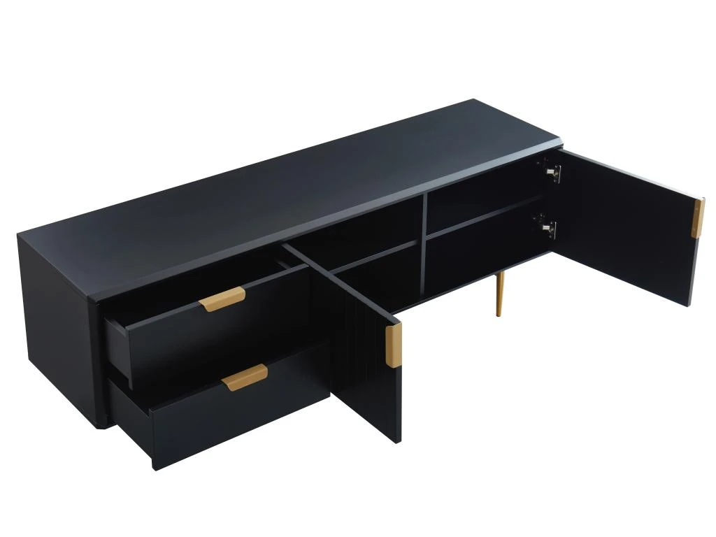Meuble TV - 2 Portes Et 2 Tiroirs - MDF Et Métal - Noir Et Doré - LIKANA 9 Meuble TV - 2 Portes Et 2 Tiroirs - MDF Et Métal - Noir Et Doré - LIKANA – Image 7