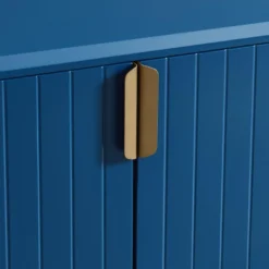 Meuble TV - 2 Portes Et 2 Tiroirs - MDF Et Métal - Bleu Et Doré - LIKANA -Pas Cher Mobiliora Magasin meuble tv 4305613