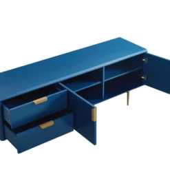 Meuble TV - 2 Portes Et 2 Tiroirs - MDF Et Métal - Bleu Et Doré - LIKANA -Pas Cher Mobiliora Magasin meuble tv 4305615
