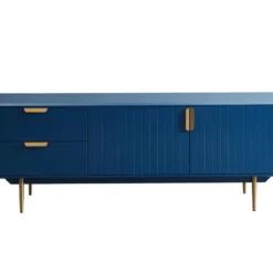 Meuble TV - 2 Portes Et 2 Tiroirs - MDF Et Métal - Bleu Et Doré - LIKANA -Pas Cher Mobiliora Magasin meuble tv 4305629