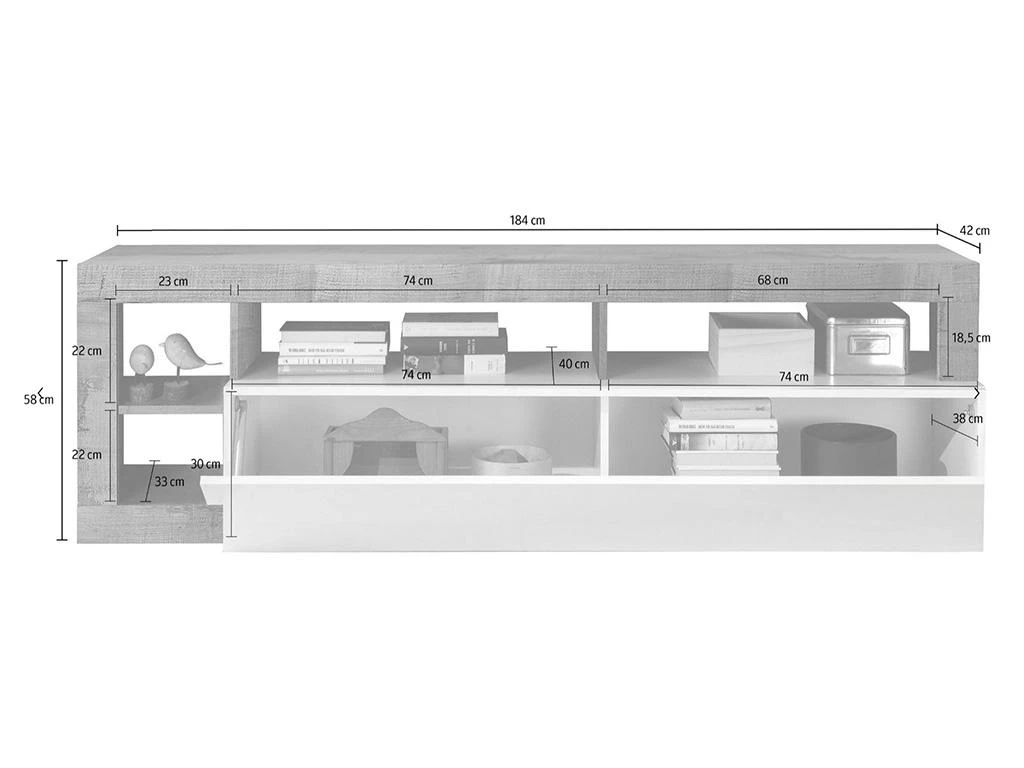 Meuble TV SEFRO - 1 Porte Et 4 Niches - Blanc Laqué Et Béton 8 Meuble TV SEFRO - 1 Porte Et 4 Niches - Blanc Laqué Et Béton – Image 6