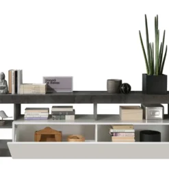 Meuble TV SEFRO - 1 Porte Et 4 Niches - Blanc Laqué Et Béton 11 Meuble TV SEFRO - 1 Porte Et 4 Niches - Blanc Laqué Et Béton -Pas Cher Mobiliora Magasin meuble tv 437229