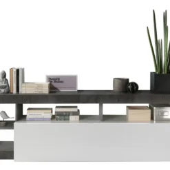 Meuble TV SEFRO - 1 Porte Et 4 Niches - Blanc Laqué Et Béton 10 Meuble TV SEFRO - 1 Porte Et 4 Niches - Blanc Laqué Et Béton -Pas Cher Mobiliora Magasin meuble tv 437235