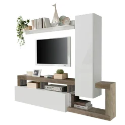 Mur TV Avec 2 Portes - Blanc Laqué Et Chêne - SEFRO 9 Mur TV Avec 2 Portes - Blanc Laqué Et Chêne - SEFRO -Pas Cher Mobiliora Magasin meuble tv 437239