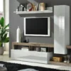 Mur TV Avec 2 Portes - Blanc Laqué Et Chêne - SEFRO -Pas Cher Mobiliora Magasin meuble tv 437245