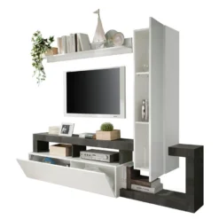 Mur TV Avec 2 Portes - Blanc Laqué Et Béton - SEFRO 10 Mur TV Avec 2 Portes - Blanc Laqué Et Béton - SEFRO -Pas Cher Mobiliora Magasin meuble tv 437249