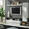 Mur TV Avec 2 Portes - Blanc Laqué Et Béton - SEFRO 2 Mur TV Avec 2 Portes - Blanc Laqué Et Béton - SEFRO -Pas Cher Mobiliora Magasin meuble tv 437253