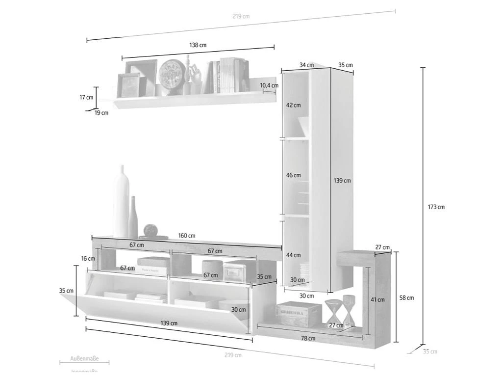 Mur TV Avec 2 Portes - Blanc Laqué Et Béton - SEFRO 7 Mur TV Avec 2 Portes - Blanc Laqué Et Béton - SEFRO – Image 5