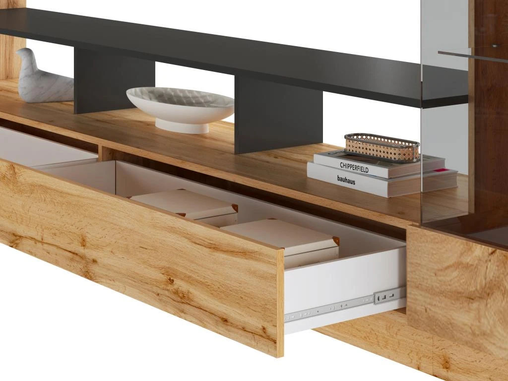 Mur TV Avec Rangements Et LEDs - Naturel - BRIANO 7 Mur TV Avec Rangements Et LEDs - Naturel - BRIANO – Image 5