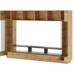 Mur TV Avec Rangements Et LEDs - Naturel - BRIANO 12 Mur TV Avec Rangements Et LEDs - Naturel - BRIANO -Pas Cher Mobiliora Magasin meuble tv 4451799