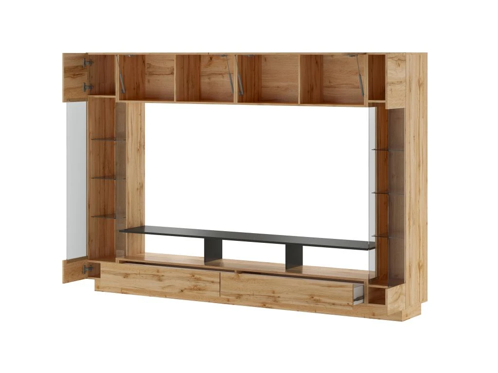 Mur TV Avec Rangements Et LEDs - Naturel - BRIANO 5 Mur TV Avec Rangements Et LEDs - Naturel - BRIANO – Image 3